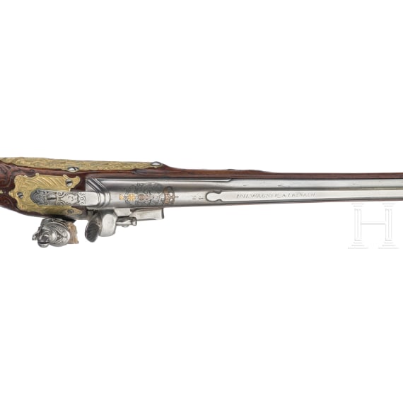 A fine flintlock pistol from the armoury of Elector Carl III. Philipp von der Pfalz by Johann Wagner in Kronach, circa 1730