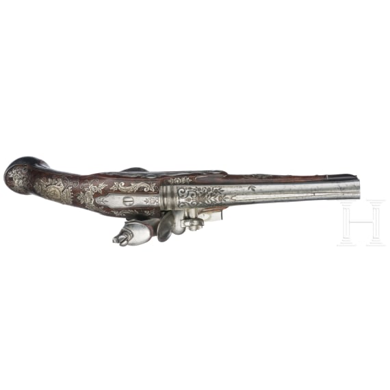A fine pair of Brescian flintlock-pistols by Paolo Cetterio, circa 1740