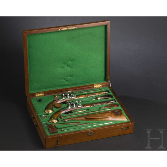 A pair of cased flintlock pistols by Johann Christoph Kuchenreuter, Steinweg near Regensburg, circa 1780