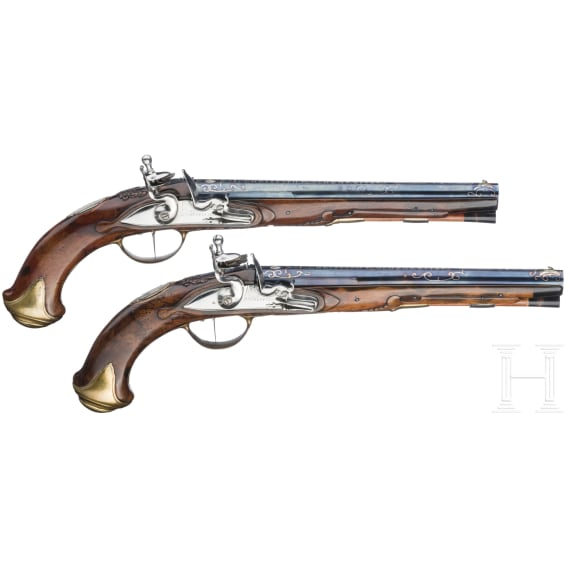 A pair of cased flintlock pistols by Johann Christoph Kuchenreuter, Steinweg near Regensburg, circa 1780