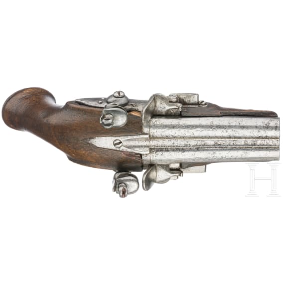 A French double flintlock travelling pistol, circa 1800