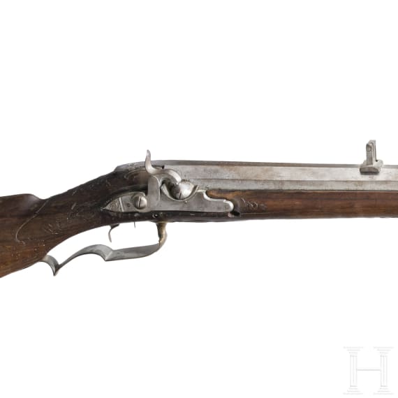 A heavy German percussion target rifle by Johann Stefan Schafman in Colmar, dated 1770