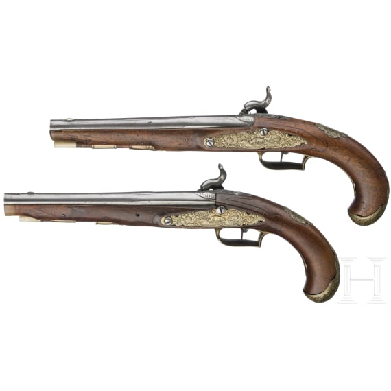 A pair of French percussion pistols, circa 1760