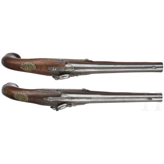 A pair of French percussion pistols, circa 1760