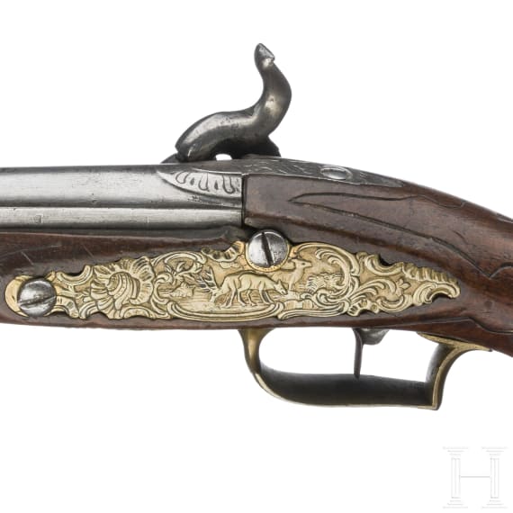 A pair of French percussion pistols, circa 1760
