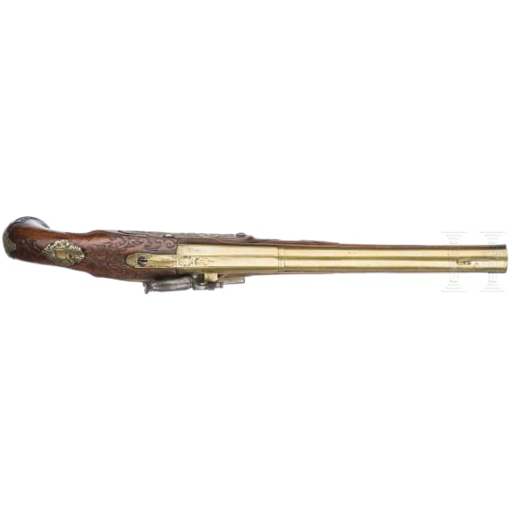 A percussion pistol with brass-plated barrel, Maastricht, circa 1760
