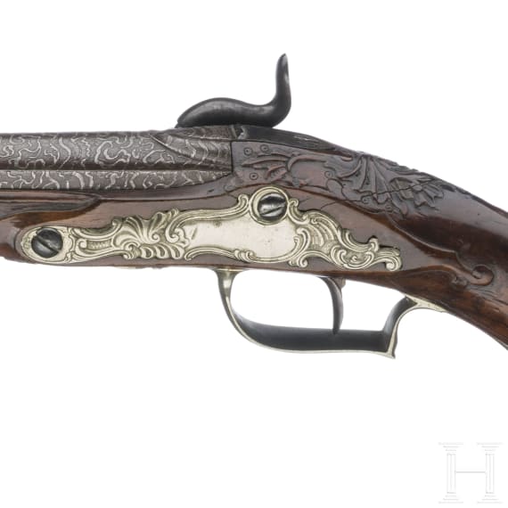 A German silver mounted percussion pistol, circa 1760