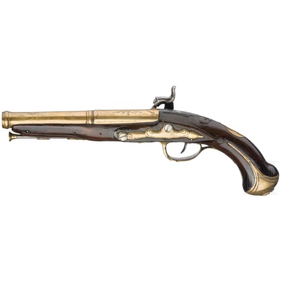 A converted percussion pistol with brass barrel, Cassaignard &agrave; Nantes (F), circa 1800