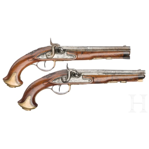 A pair of adapted percussion pistols, France, circa 1800