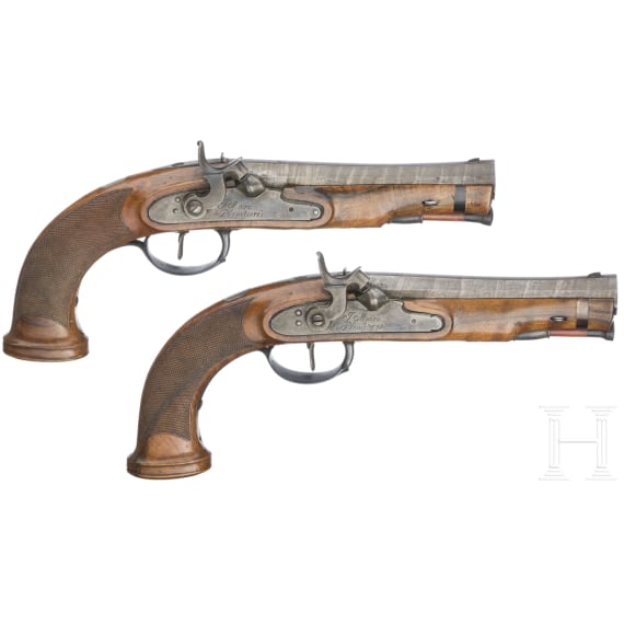 A pair of French percussion pistols, J. Maire &agrave; Plombieres, circa 1820
