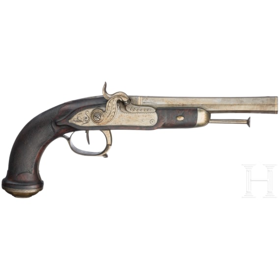 A pair of percussion pistols, Li&egrave;ge, circa 1830