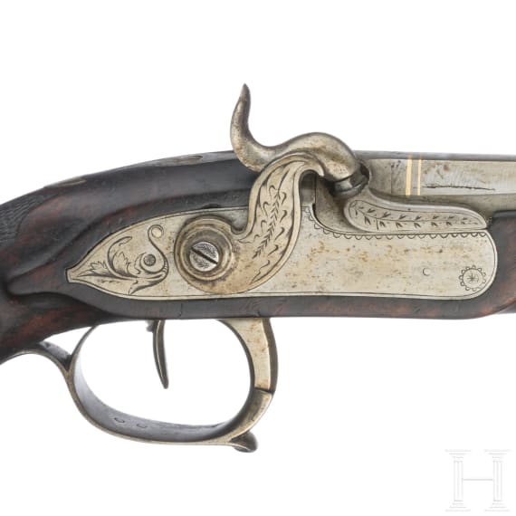A pair of percussion pistols, Li&egrave;ge, circa 1830