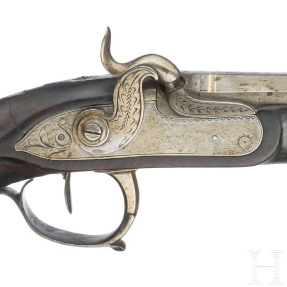 A pair of percussion pistols, Li&egrave;ge, circa 1830