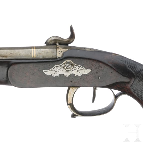 A pair of percussion pistols, Li&egrave;ge, circa 1830