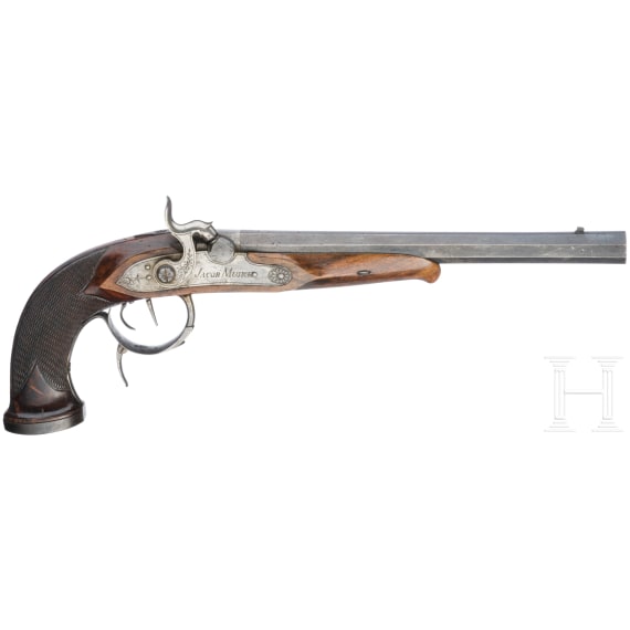 A pair of German percussion target pistols, Jacob Musich, circa 1840
