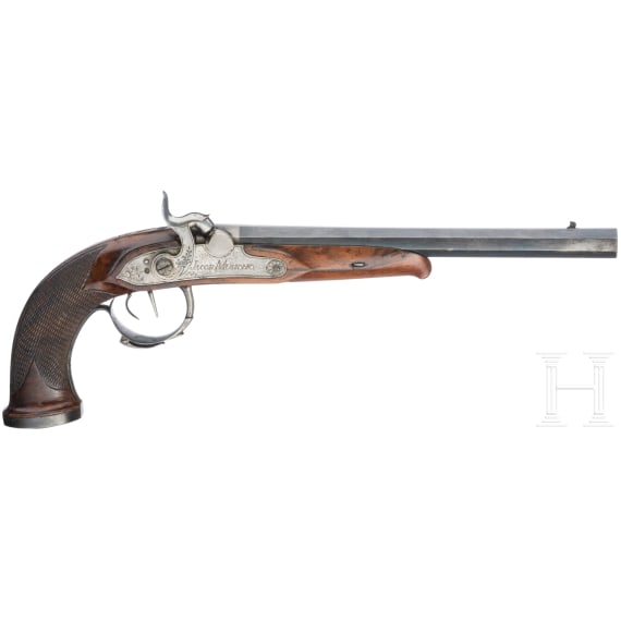 A pair of German percussion target pistols, Jacob Musich, circa 1840