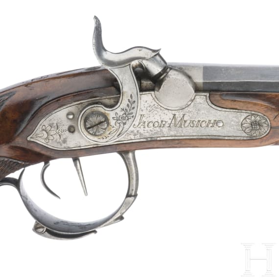 A pair of German percussion target pistols, Jacob Musich, circa 1840
