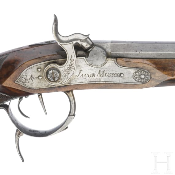 A pair of German percussion target pistols, Jacob Musich, circa 1840
