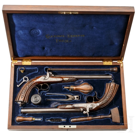 A pair of cased percussion-pistols by Gastine Renette, Paris, circa 1840/50