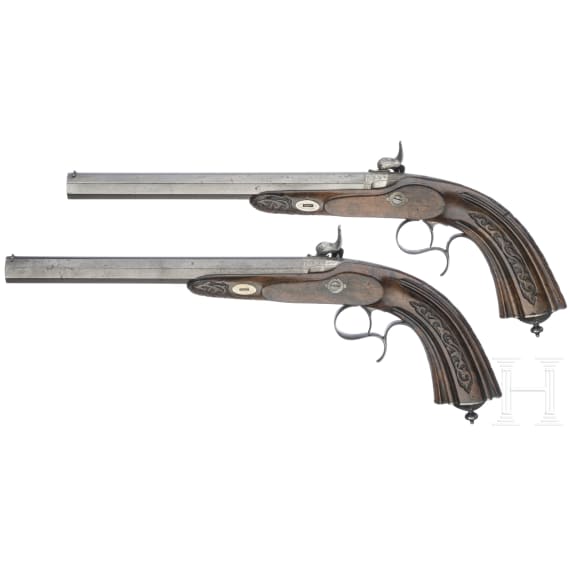 A pair of cased percussion-pistols by Gastine Renette, Paris, circa 1840/50