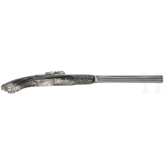 A cased pair of fine ebony stocked percussion pistols by Anton Krebs of Vienna, circa 1860