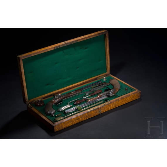 A pair of deluxe percussion pistols in a case, L. Collombert, Aix-les-Bains, circa 1850/60