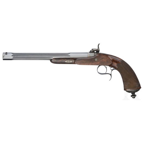 A pair of deluxe percussion pistols in a case, L. Collombert, Aix-les-Bains, circa 1850/60