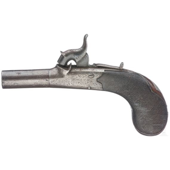 A pair of percussion pocket pistols in a box, Smith, Sheffield, circa 1850