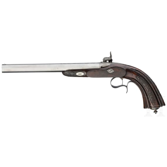 A cased pair of percussion pistols belonging to Honor&eacute; Charles Baston de La Riboisi&egrave;re, Gastinne Renette &agrave; Paris, circa 1850