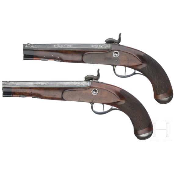 A pair of percussion travel pistols, Johann Adam Kuchenreuter, Regensburg, circa 1850