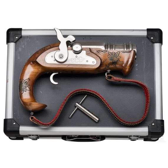 Percussion hand cannon, F. Pfn&uuml;r in Berchtesgaden, dated 1974