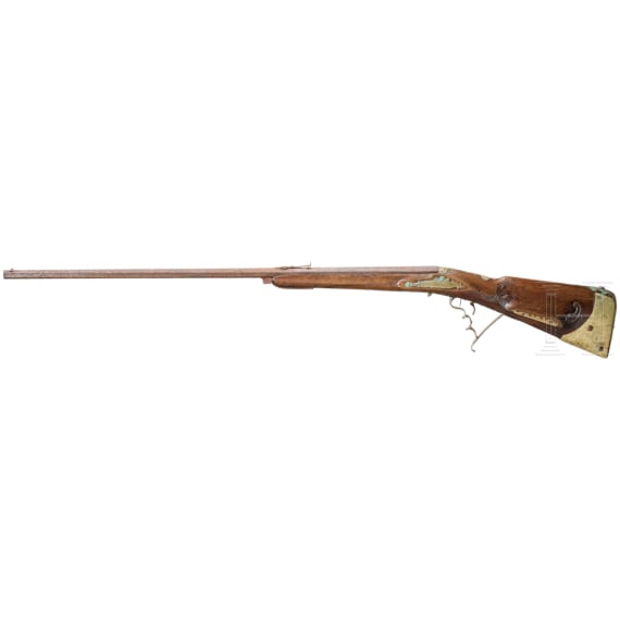 An German air rifle with a butt stock reservoir, alte 18th century
