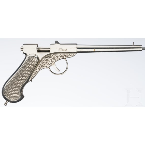 An early air pistol "MF" with accessories in case, Gaggenau, circa 1880