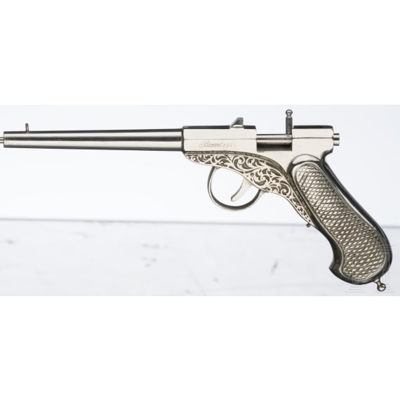 An early air pistol "MF" with accessories in case, Gaggenau, circa 1880