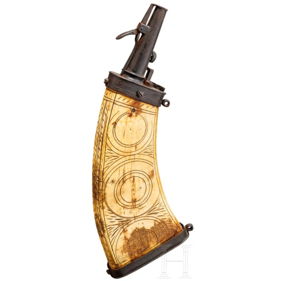 A German musketeer powder flask, circa 1600