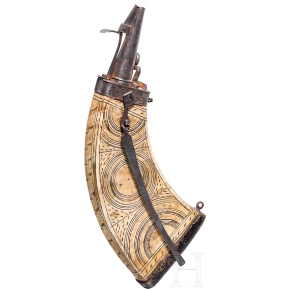 A German musketeer's powder flask, circa 1600
