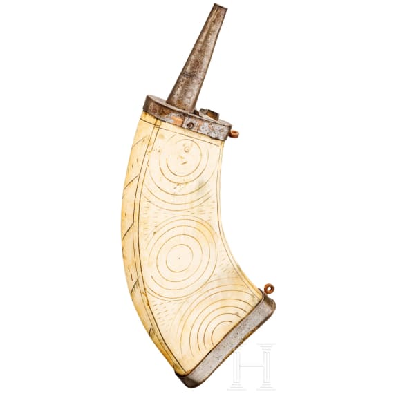 A large musketeer powder flask, Nuremberg, circa 1600