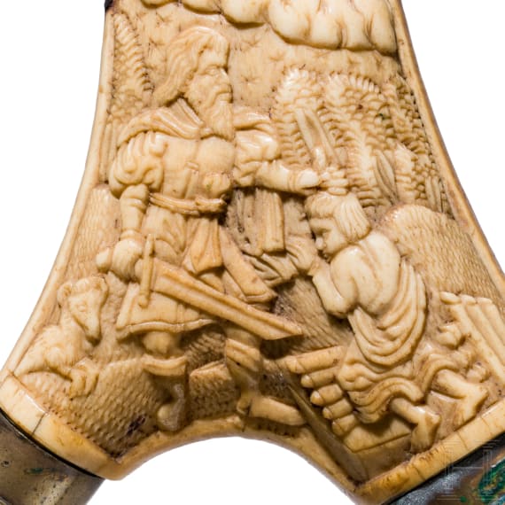 A German renaissance staghorn powderflask with later mountings