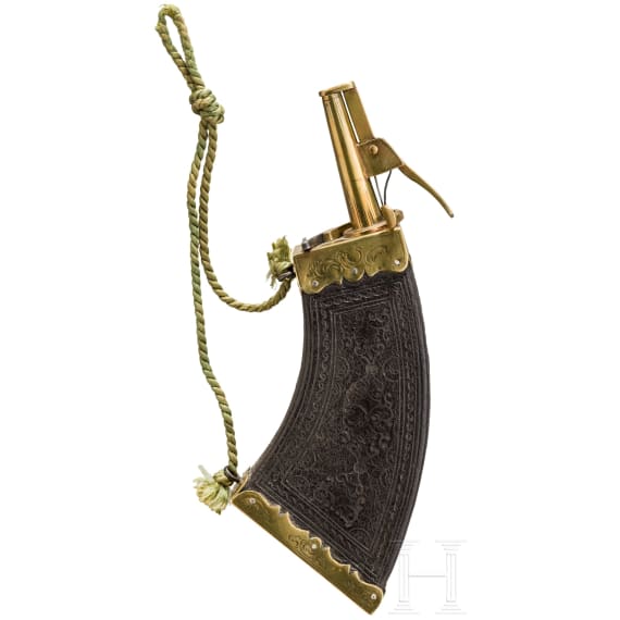 A German powder flask, circa 1620
