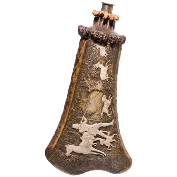 Finely engraved powder horn, German, circa 1850