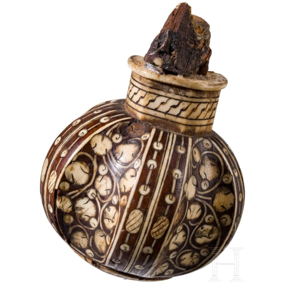 A fine bone inlaid pommel of a south German wheellock pistol, ca. 1600
