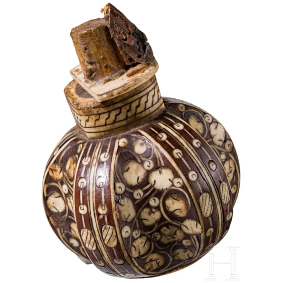 A fine bone inlaid pommel of a south German wheellock pistol, ca. 1600