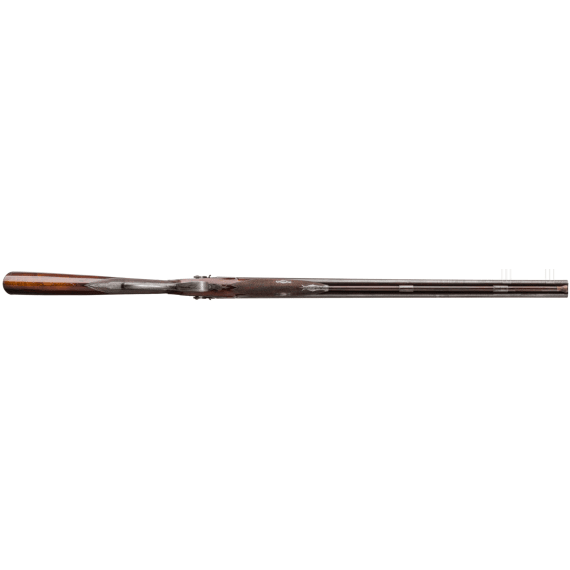 A side-by-side percussion shotgun by Purdey, with case