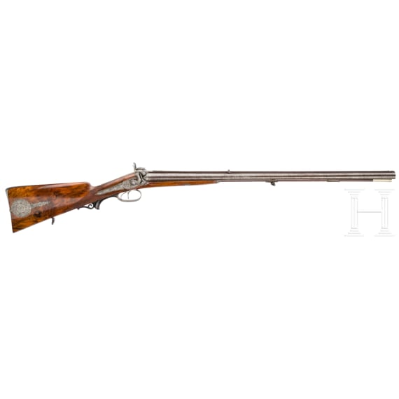 A cased side-by-side percussion combination shotgun by Lebeda of Prague