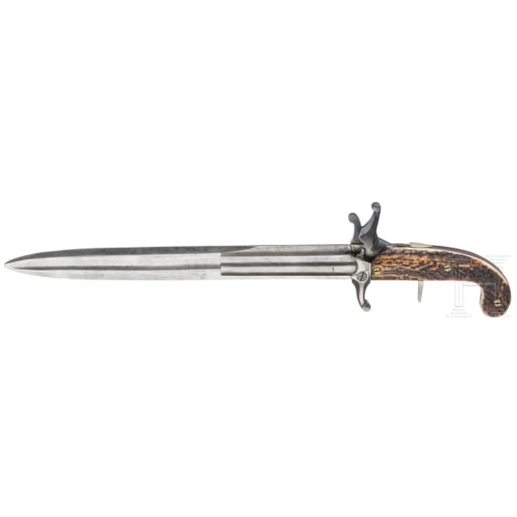 A hunting knife with 2 integrated percussion pistols, ca. 1850