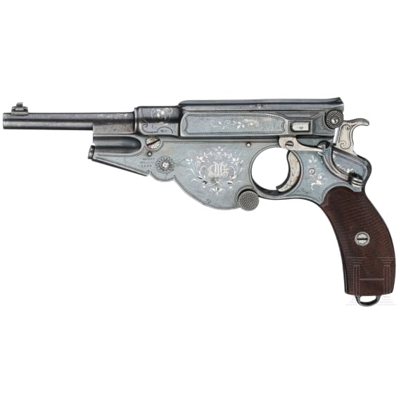A factory-engraved, cased Bergmann Mod. 1896 No. 3