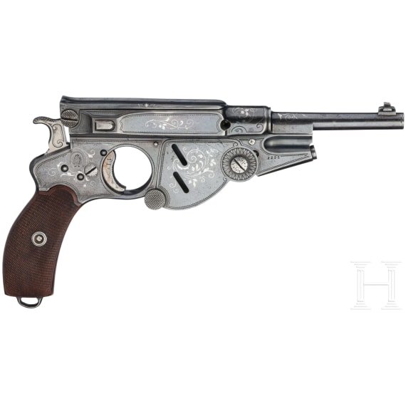 A factory-engraved, cased Bergmann Mod. 1896 No. 3