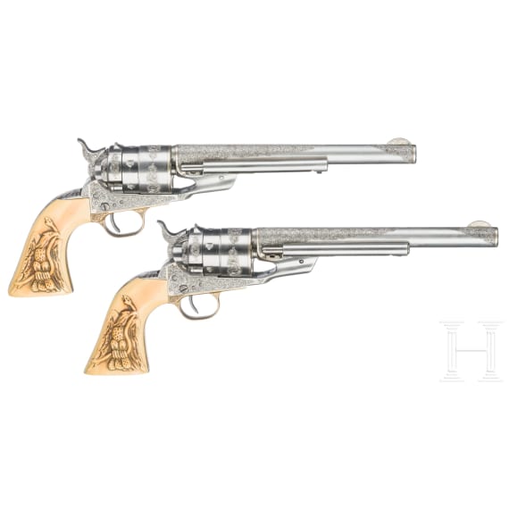 A pair of Colt Army Richards Conversions, engraved, Pietta, Italy, in case