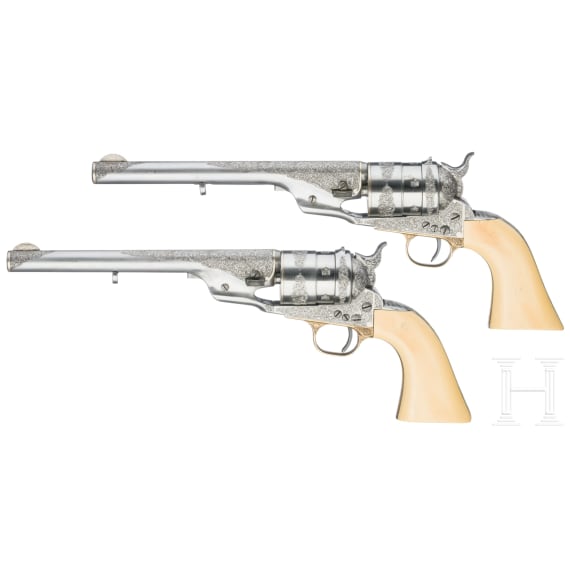 A pair of Colt Army Richards Conversions, engraved, Pietta, Italy, in case
