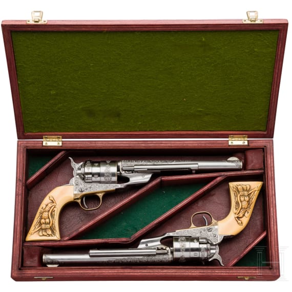 A pair of Colt Army Richards Conversions, engraved, Pietta, Italy, in case